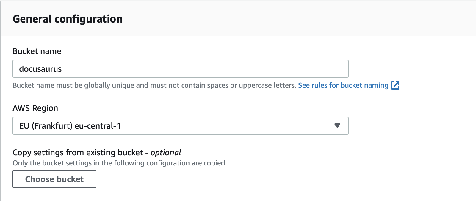 AWS bucket general configuration