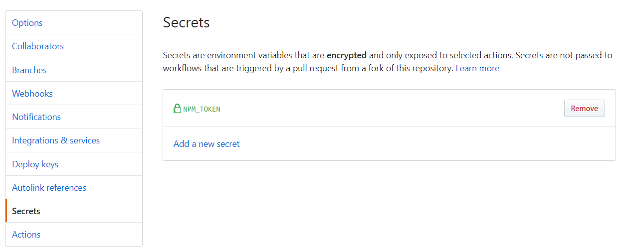 github setting secrets